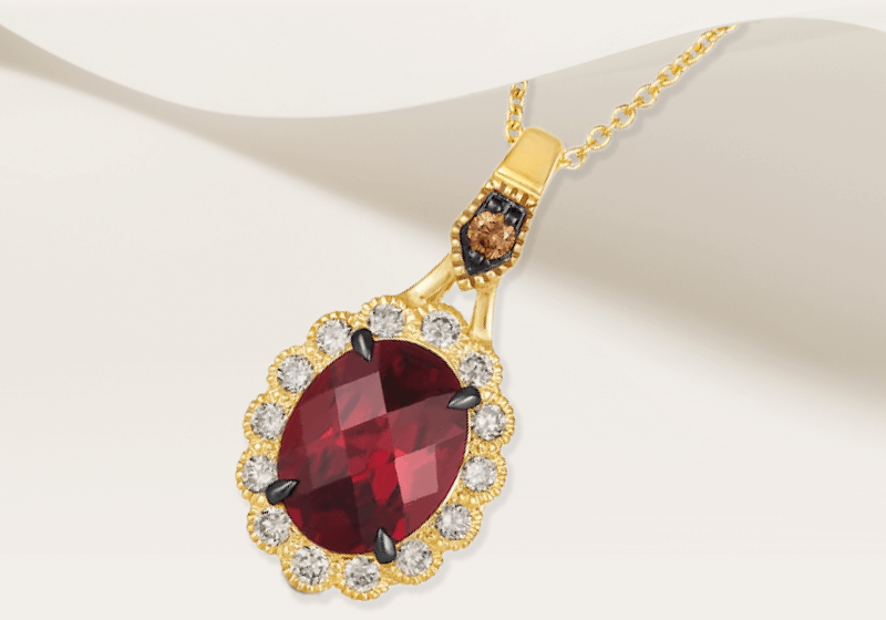 Le Vian Garnet Necklace 1/4 ct tw Diamonds 14K Honey Gold 20”