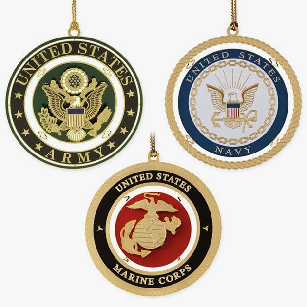 NEW! Made in the USA 24K Gold Military Holiday Ornaments