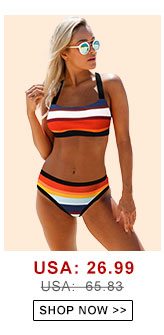 Tie Back Spaghetti Strap Multicolor Striped Bikini Set 