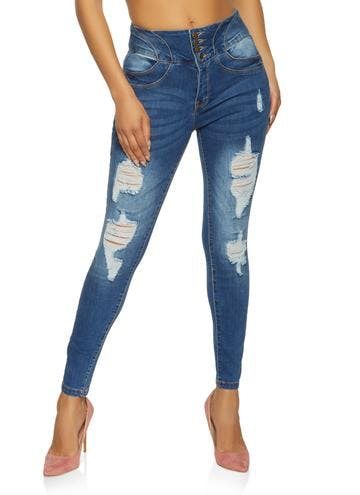 WAX Corset Button Ripped Jeans