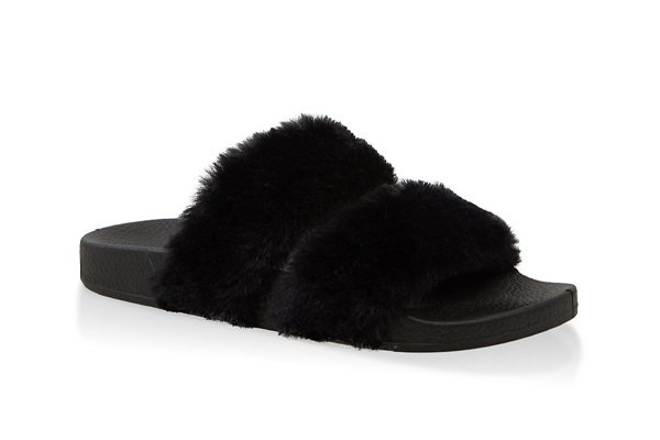 Two Band Faux Fur Slides