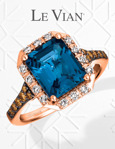 Le Vian Blue Topaz & Diamond Ring 3/8 ct tw Diamonds 14K Strawberry Gold