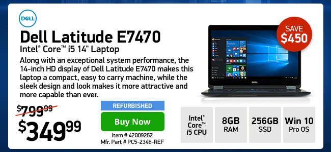 Dell Latitude E7470 i5 8GB 256SSD 14" W10P REF | 42009262 | Shop Now
