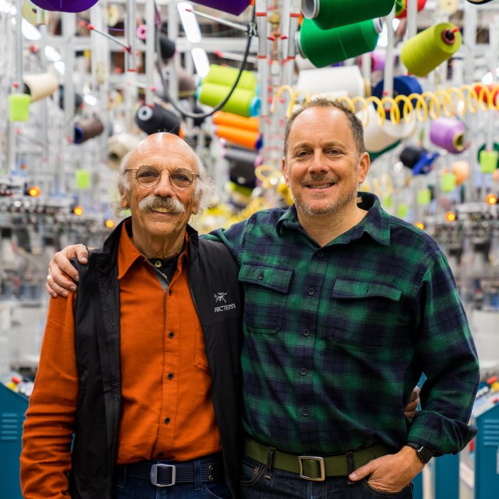 Cabot Hosiery Mills Founder and Co-Owner Marc Cabot and son Ric Cabot, Darn Tough Vermont President, CEO and Founder