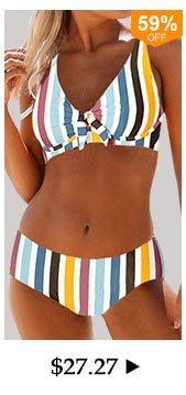 Mid Waist Multi Stripe Spaghetti Strap Bikini Set
