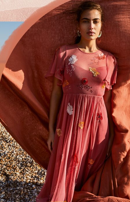 Elissia embellished midi dress in recycled fabric orange