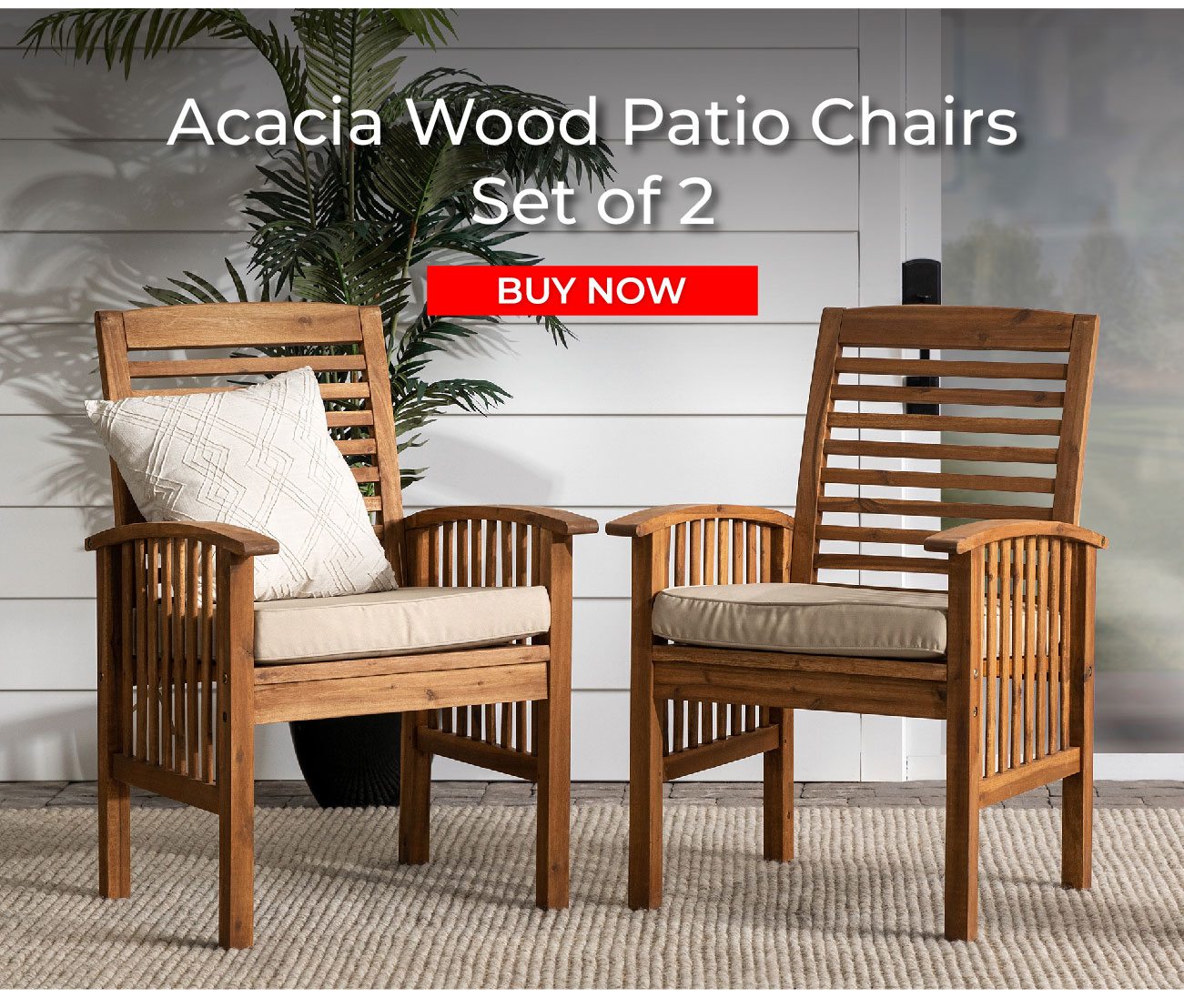 Set of 2 Acacia Wood Patio Chairs 