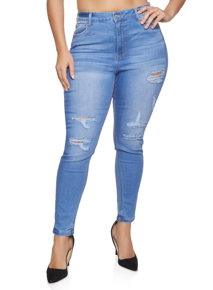 Plus Size WAX Distressed Basic Skinny Jeans