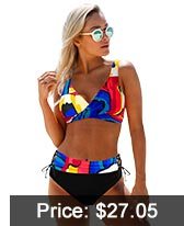 Printed Drawstring Waist Lace Up Bikini Set 
