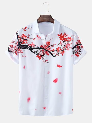 Plum Blossom Print Lapel Shirts