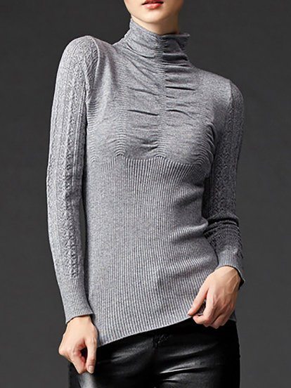 Casual Solid Turtleneck Sweat...