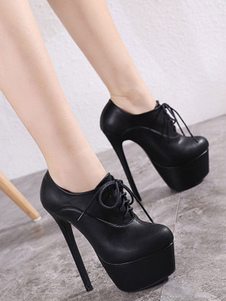 Femmes Sexy talons hauts noir bout rond plate-forme talon aiguille chaussures sexy