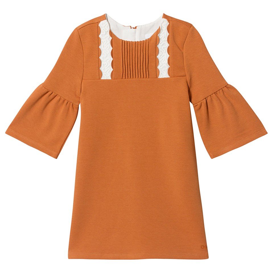Chloé Tan Milano Dress with Lace and Scallop Detail