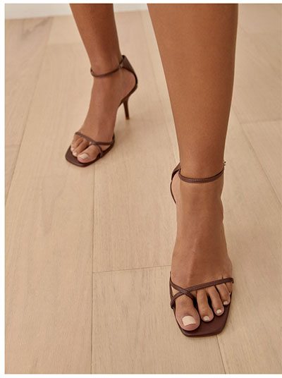 Gigi Strappy Mid Heel Sandal Chestnut