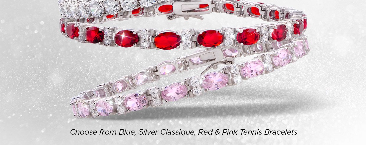 Choose from Blue, Silver Classique, Red & Pink Tennis Bracelets