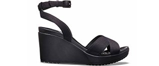 Black Women's Leigh II Cross-Strap Ankle Wedge