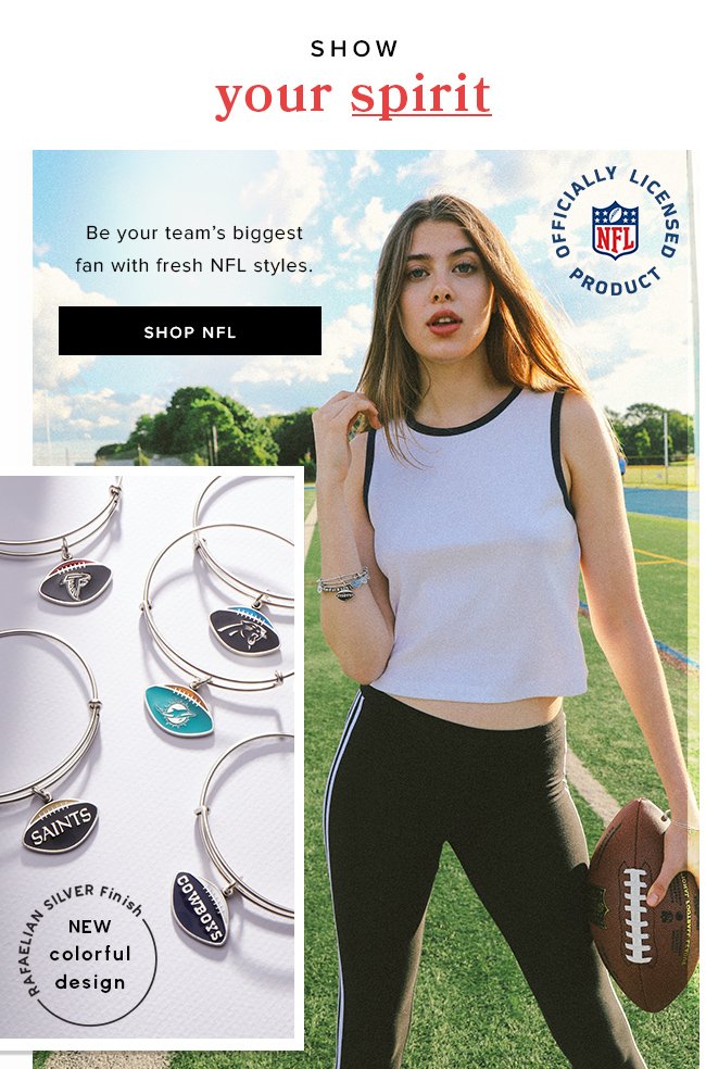  Shop our new colorful NFL charms in Rafaelian silver finish.