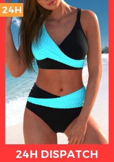 Criss Cross Patchwork Cyan Bikini Set