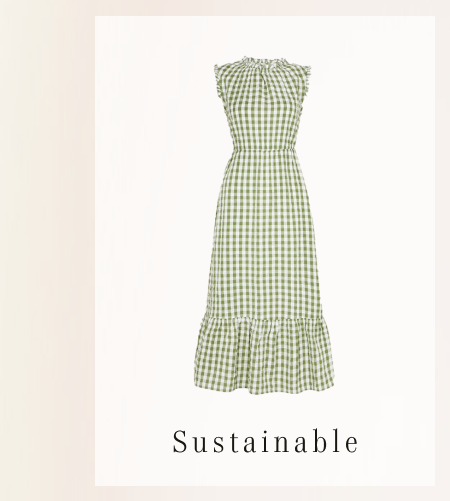 Gingham print tiered dress green