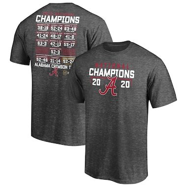 Alabama Crimson Tide Fanatics Branded College Football Playoff 2020 National Champions Safety Schedule T-Shirt - Heather Charcoal
