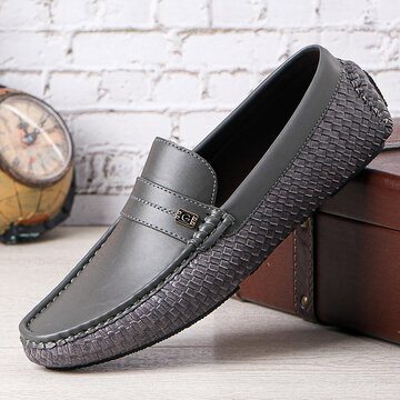Men Leather Splicing Casual Slip On Flats