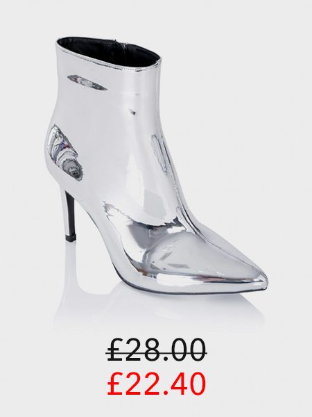  Womens Silver Mirrored Stiletto Ankle Boots