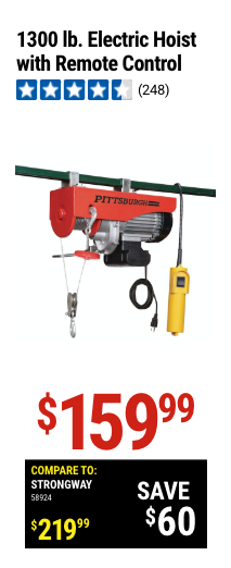 1300 lb. Electric Hoist with Remote Control