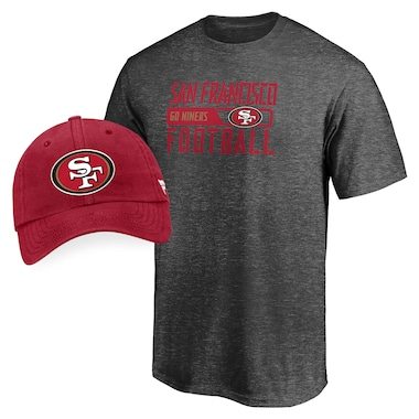 San Francisco 49ers Fanatics Branded T-Shirt & Adjustable Hat Combo Set - Heathered Gray/Scarlet