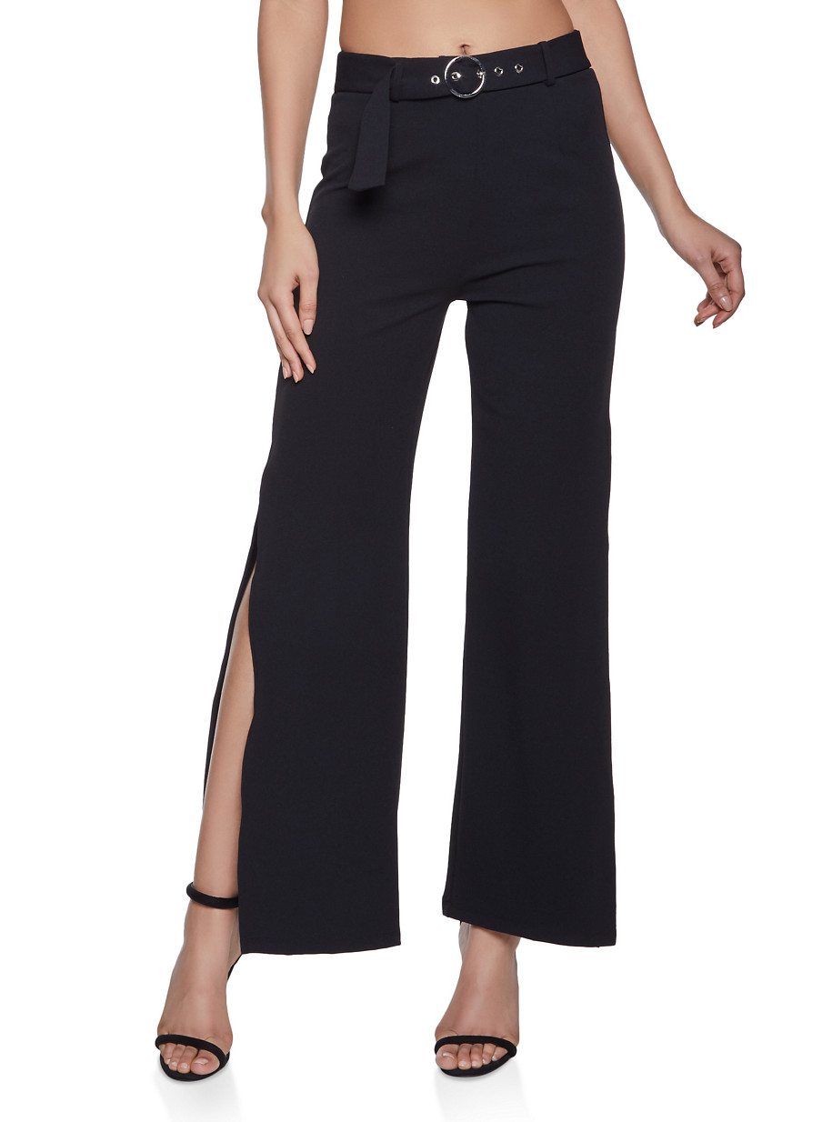 Belted Wide Leg Dress Pants