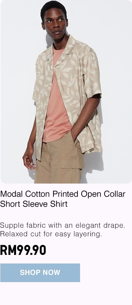 Modal Cotton Printed Open Collar Short Sleeve Shirt