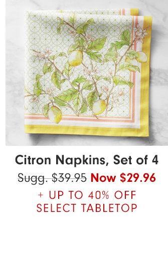 Citron Napkins, Set of 4 - Now $29.96 + UP TO 40% OFF SELECT TABLETOP
