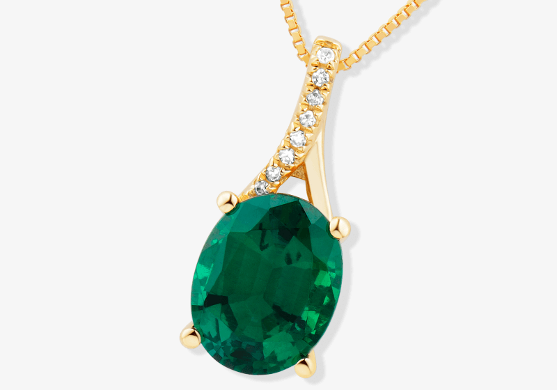 Lab-Created Emerald Necklace with Diamonds 10K Yellow Gold