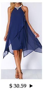 Chiffon Overlay Embellished Neck Blue Dress