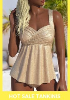 ROTITA Hot Stamping Wide Strap Champagne Tankini Set