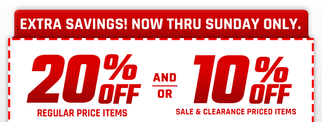 Use Coupon to Save 20% Off Regular and/or 10% Off Sale Price | Coupon Valid Now thru Sunday, June 17, 2018