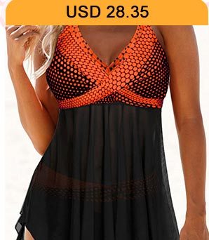 Asymmetric Hem Dot Print Halter Neck Swimdress and Panty