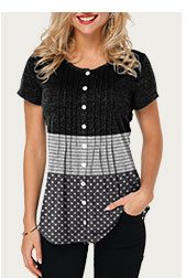 Crinkle Chest Button Up Star Print T Shirt
