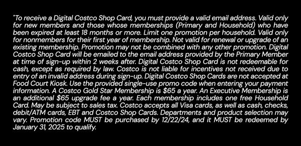 Digital Costco Shop Card Disclaimer | Terms & Conditions Apply - See Website for Details