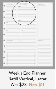 Circa Week’s End Planner Refill, Vertical