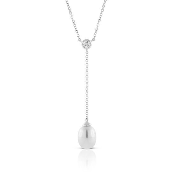 Cultured Freshwater Pearl & Diamond "Y" Necklace In 14K White Gold