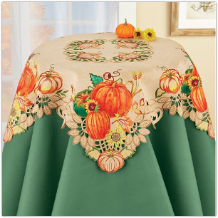 Applique Embroidered Fall Pumpkin Table Linens