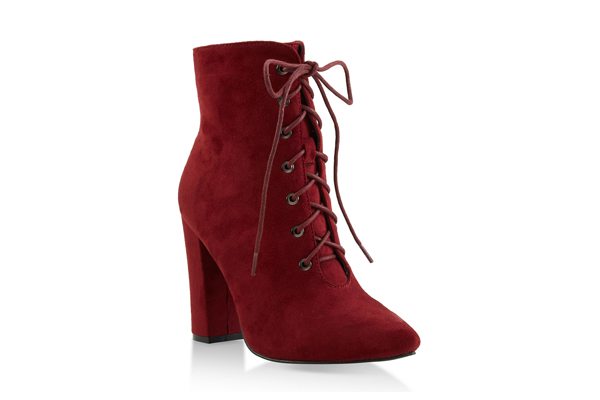 Pointed Toe Lace Up High Heel Booties