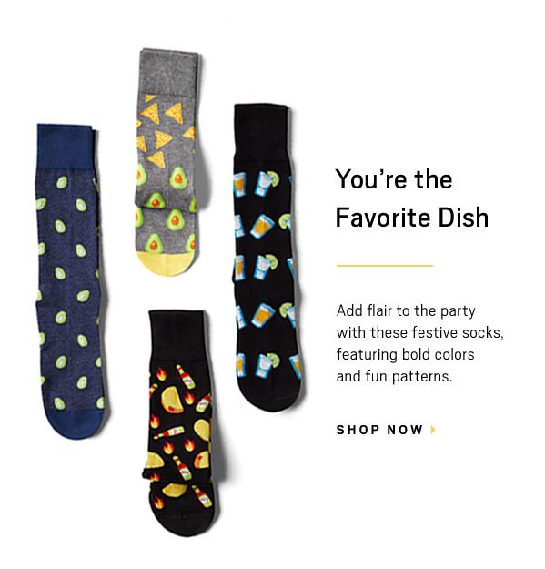 BRING ON THE HEAT | Enjoy yourself in lightweight fabrics and fun prints. A short-sleeve woven shirt is perfect for the office or weekend. + Add flair to the party with these festive socks, featuring bold colors and fun patterns. - SHOP NOW