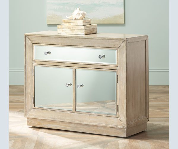Gabriella 40" Wide Mirrored and Oak Wood Accent Chest