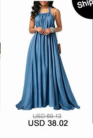 Blue Halter Neck Backless Maxi Dress