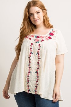 Ivory Embroidered Lace Accent Plus Top