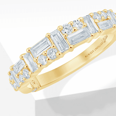 Monique Lhuillier Bliss Baguette & Round-Cut Lab-Created Diamond Anniversary Ring 5/8 ct tw 18K Yellow Gold