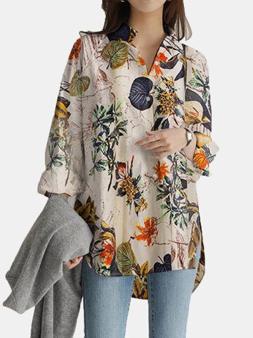 Flower Print Casual Loose Blouse