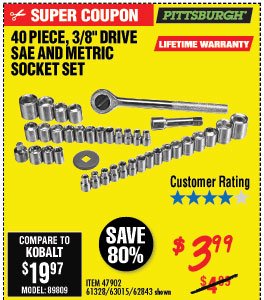 40 Pc 3/8 in. Drive SAE & Metric Socket Set