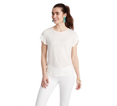 Short-Sleeve Linen Ruffle Tee
